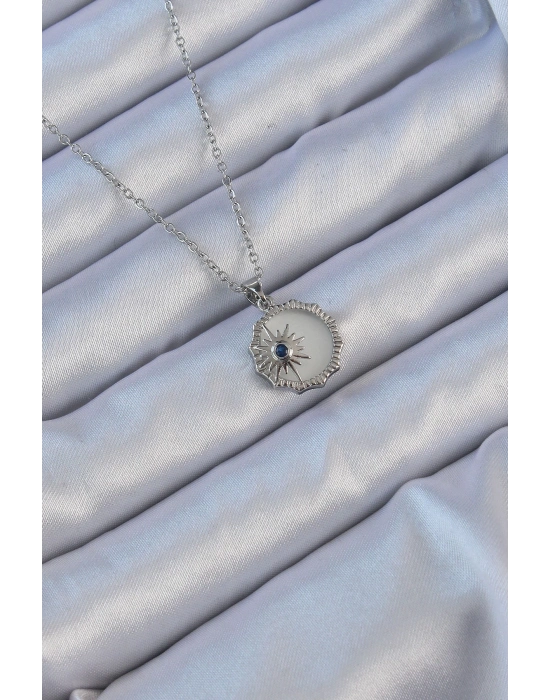 ® 316L Çelik Gümüş Renk Zirkon Taşlı Mineli Kutup Yıldızı Kolye