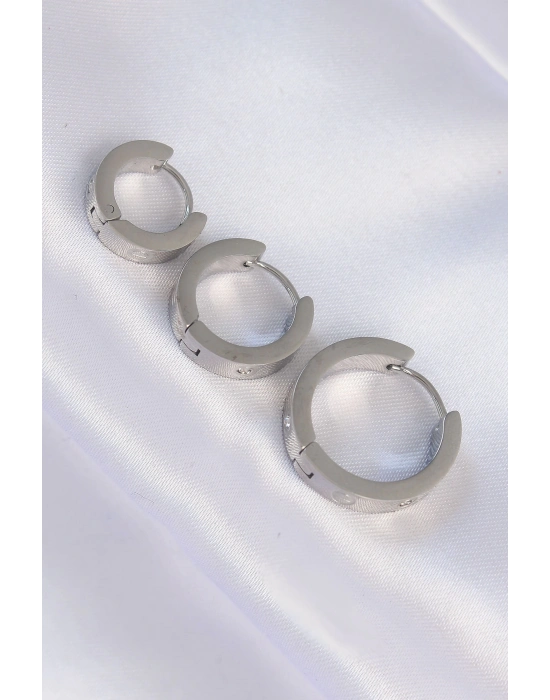 ® 316L Çelik Gümüş Renk Zirkon Taşlı Model 3lü Halka Küpe