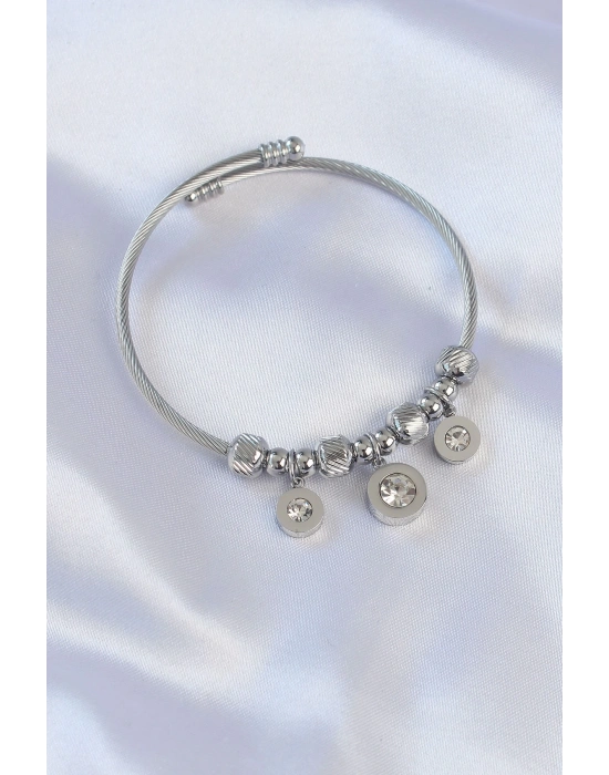 ® 316L Çelik Gümüş Renk Zirkon Taşlı Model Charm Bileklik