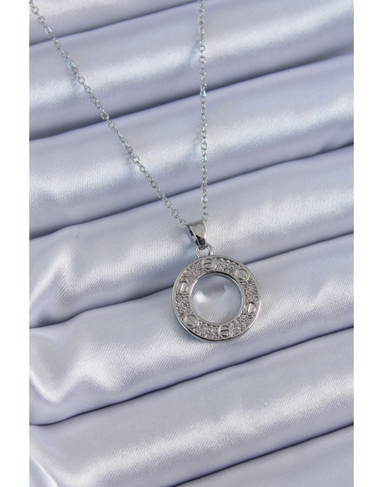 ® 316L Çelik Gümüş Renk Zirkon Taşlı Model Kadın Kolye