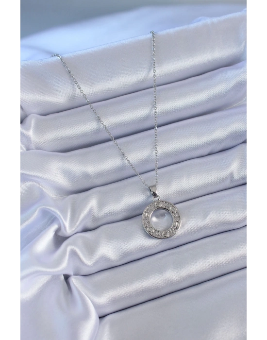 ® 316L Çelik Gümüş Renk Zirkon Taşlı Model Kadın Kolye