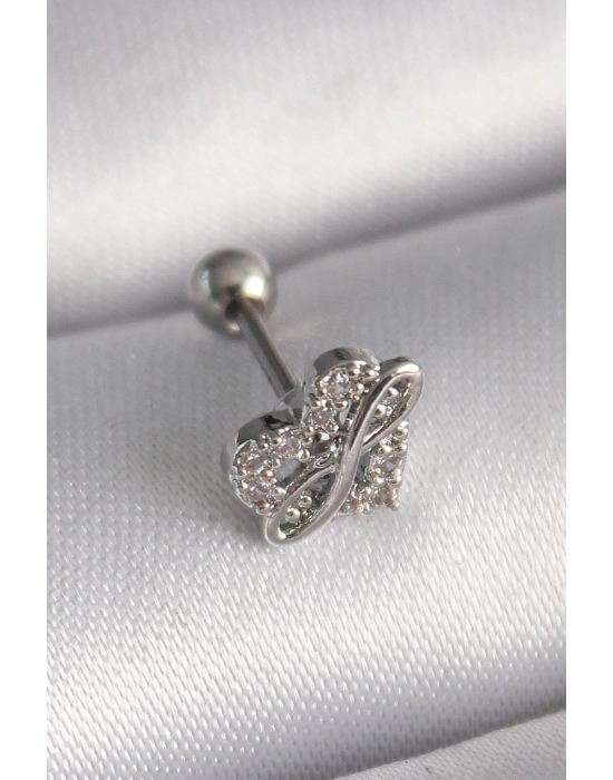 ® 316L Çelik Gümüş Renk Zirkon Taşlı Sonsuzluk Detay Tragus Piercing