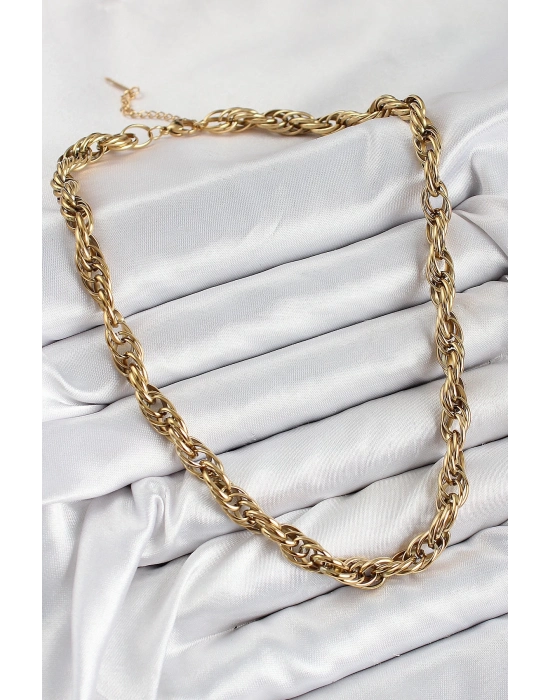 ® 316L Çelik Halat Model Gold Renk Kadın Kolye