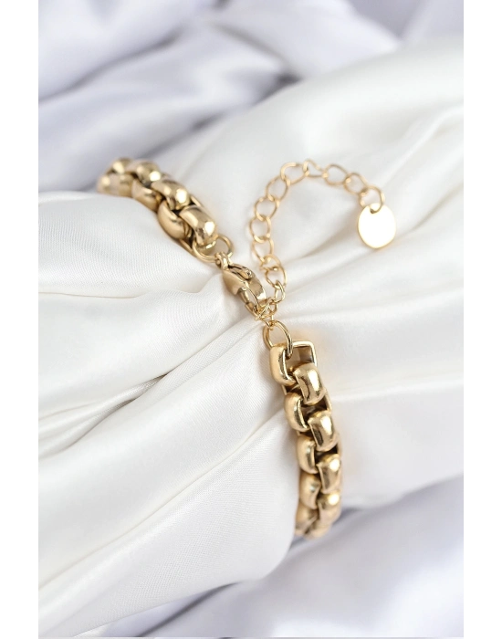 ® 316L Çelik Halat Zincir Model Gold Renk Kadın Bileklik