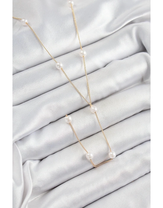 ® Pirinç İnci Figürlü Y Model Gold Renk Kadın Kolye