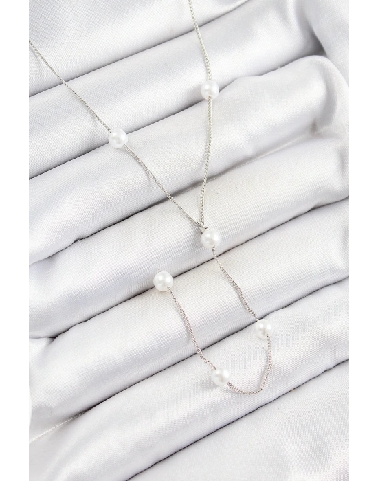 ® Pirinç İnci Figürlü Y Model Gümüş Renk Kadın Kolye