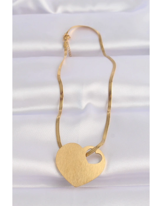 ® 316L Çelik İtalyan Zincir Altın Renk Düz Plaka Kalp Kolye
