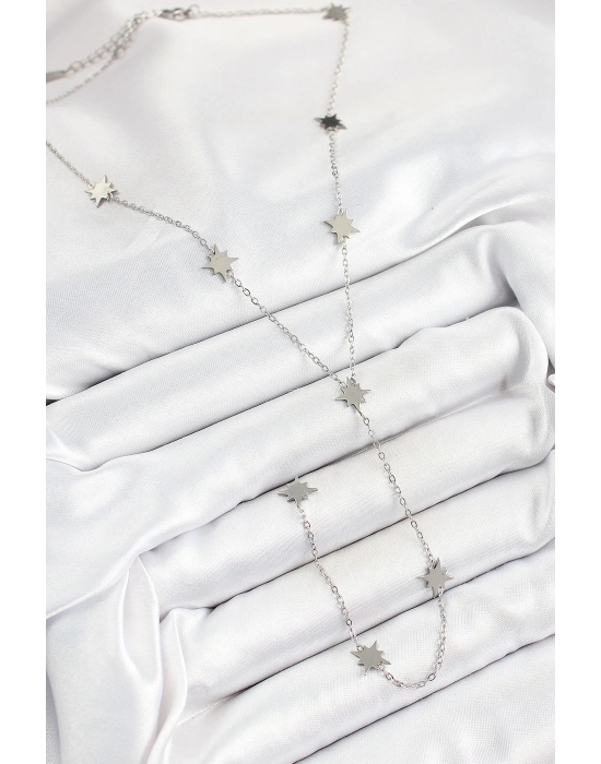 ® 316L Çelik Kutup Yıldızı Figürlü Y Model Gümüş Renk Kadın Kolye