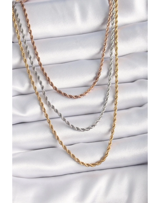 ® 316L Çelik Mix Renk Burgu Zincir Model Kadın Kolye