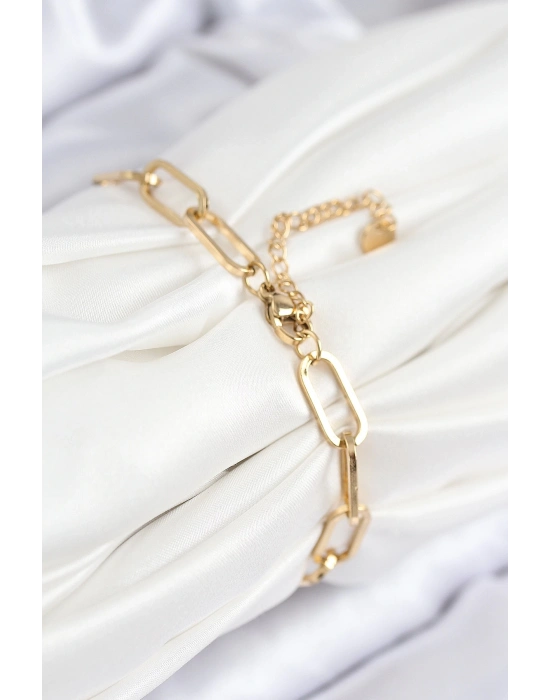 ® 316L Çelik Nazar Boncuğu Ve Zirkon Taşlı Kalp Model Gold Renk Kadın Bileklik