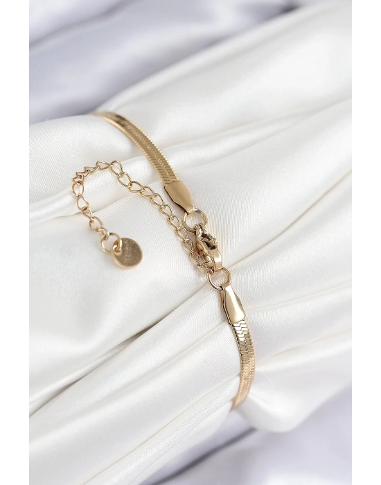 ® 316L Çelik Nazar Boncuk Detaylı Yonca Model İtalyan Zincir Gold Renk Kadın Bileklik