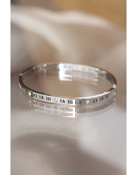 ® 316L Çelik Roma Rakamlı Silver Renk Bilezik Kelepçe
