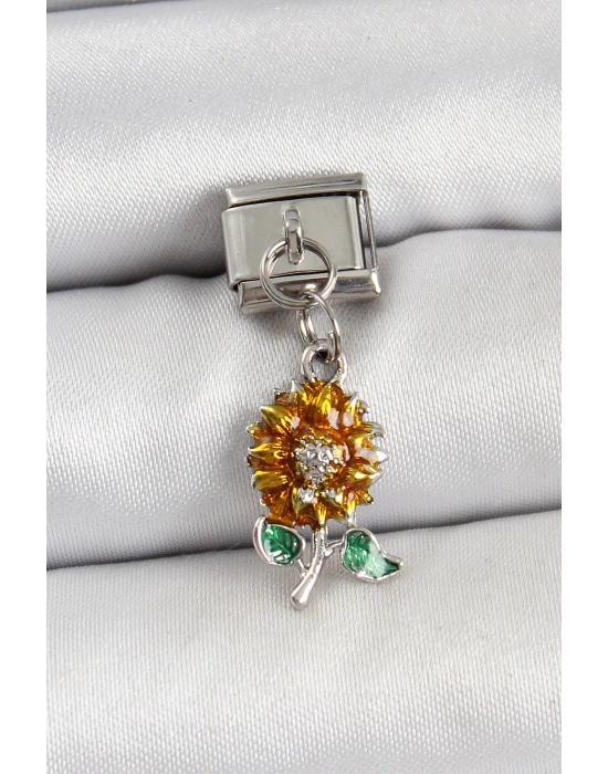 ® 316L Çelik Sallantılı Ayçiçeği Model Gümüş Renk Nomination Charm
