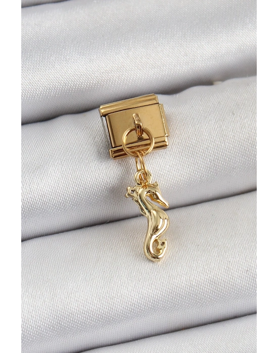 ® 316L Çelik Sallantılı Deniz Atı Model Gold Renk Nomination Charm