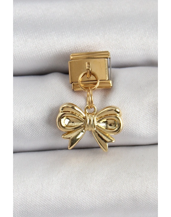 ® 316L Çelik Sallantılı Fiyonk Model Gold Renk Nomination Charm