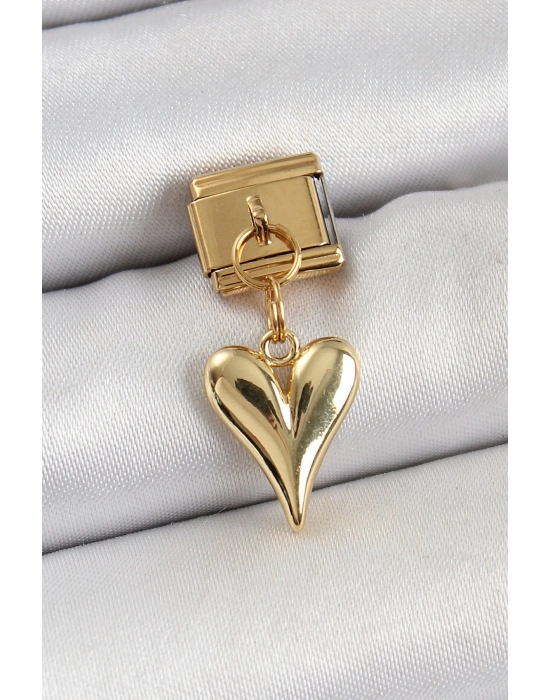316L Çelik Sallantılı Kalp Model Gold Renk Nomination Charm