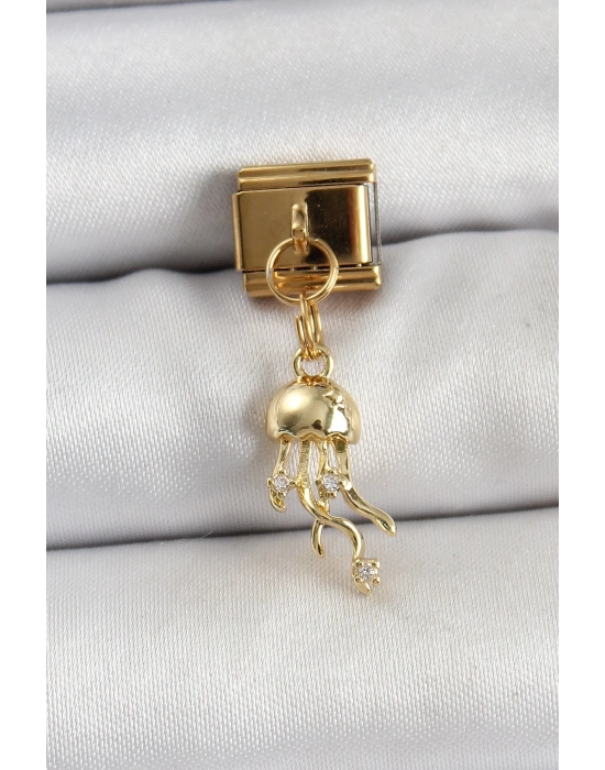 ® 316L Çelik Sallantılı Zirkon Taşlı Deniz Anası Model Gold Renk Nomination Charm