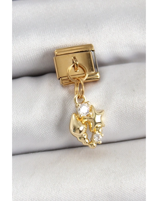® 316L Çelik Sallantılı Zirkon Taşlı Deniz Kabuğu Ve Yıldız Model Gold Renk Nomination Charm
