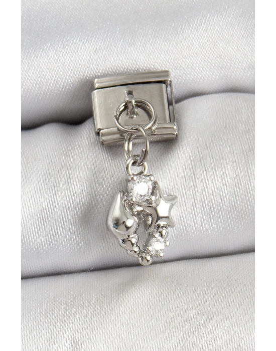 ® 316L Çelik Sallantılı Zirkon Taşlı Deniz Kabuğu Ve Yıldız Model Gümüş Renk Nomination Charm