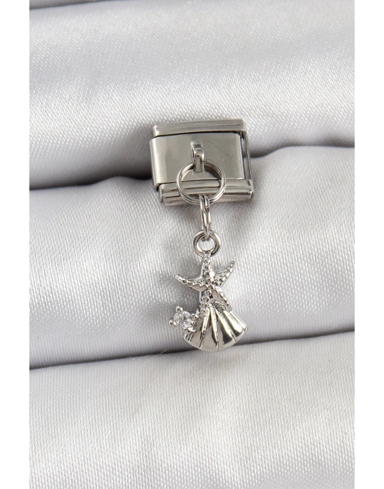 ® 316L Çelik Sallantılı Zirkon Taşlı Deniz Yıldızı Ve İstiridye Model Gümüş Renk Nomination Charm