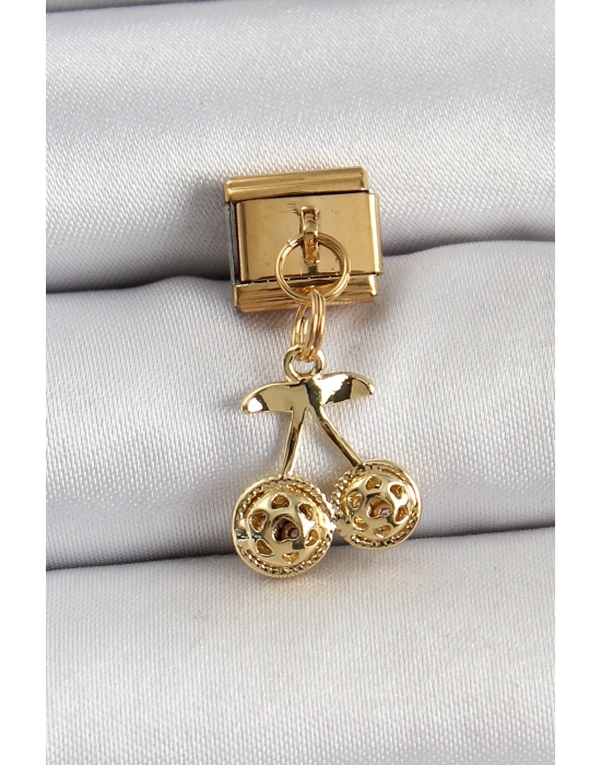 ® 316L Çelik Sallantılı Zirkon Taşlı Fiyonk Model Gold Renk Nomination C316L Çelik Sallantılı Kiraz Model Gold Renk Nomination Charm
