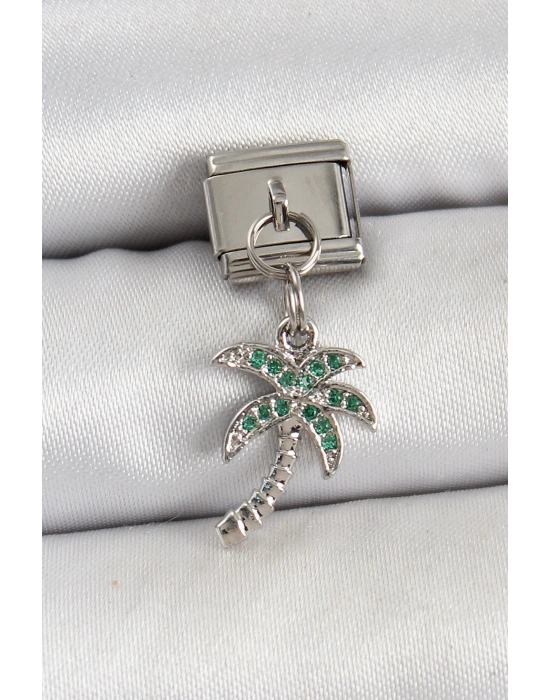 ® 316L Çelik Sallantılı Zirkon Taşlı Palmiye Ağacı Model Gümüş Renk Nomination Charm