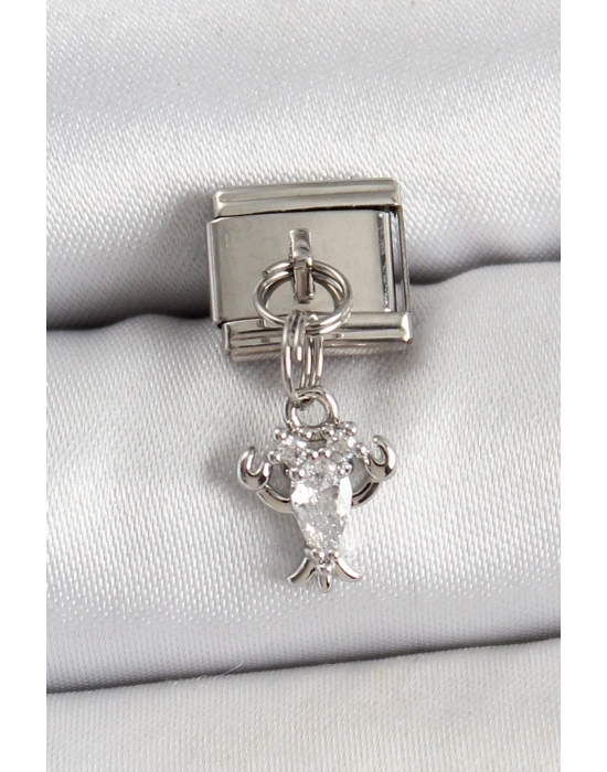 ® 316L Çelik Sallantılı Zirkon Taşlı Yengeç Model Gümüş Renk Nomination Charm
