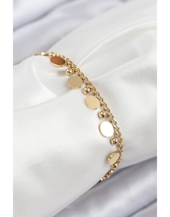 ® 316L Çelik Sıralı Pul Model Gold Renk Kadın Bileklik
