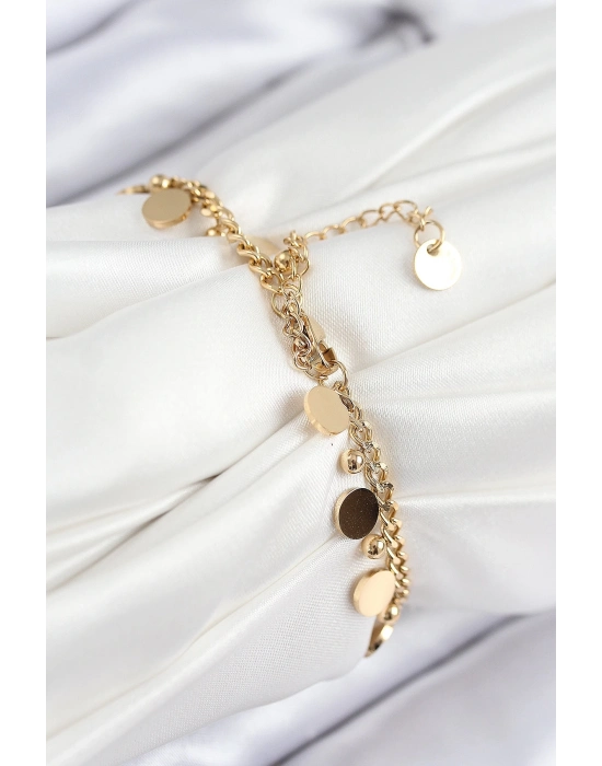 ® 316L Çelik Sıralı Pul Model Gold Renk Kadın Bileklik