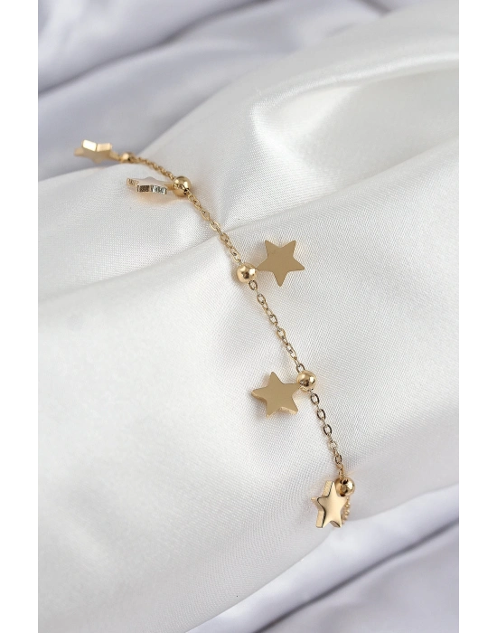 ® 316L Çelik Sıralı Yıldız Model Gold Renk Kadın Bileklik