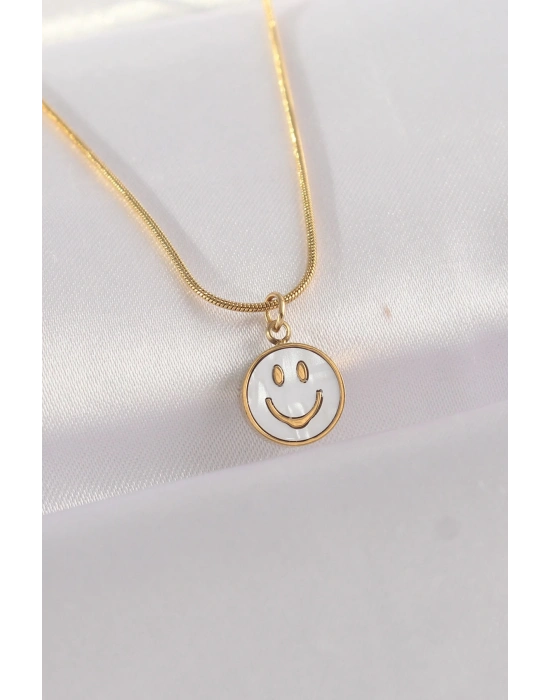 ® 316L Çelik Zincir Altın Renk Mermer Desenli Minimal Smile Kolye