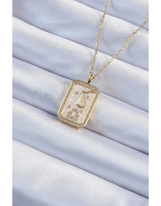 ® 316L Çelik Zincir Altın Renk Zirkon Taşlı Çerçeveli Tarot Kolye