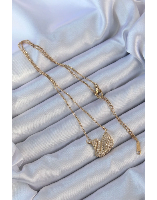 ® 316L Çelik Zincir Altın Renk Zirkon Taşlı Kuğu Kolye