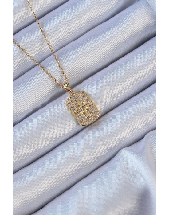 ® 316L Çelik Zincir Altın Renk Zirkon Taşlı Kutup Yıldızlı Vintage Kolye