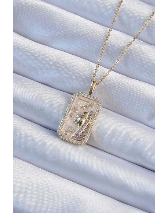 ® 316L Çelik Zincir Altın Renk Zirkon Taşlı Yüz Figürlü Tarot Kolye