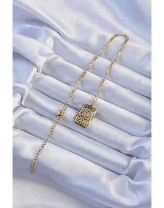 ® 316L Çelik Zincir Eskitme Altın Renk Ay Figürlü Tarot Kolye