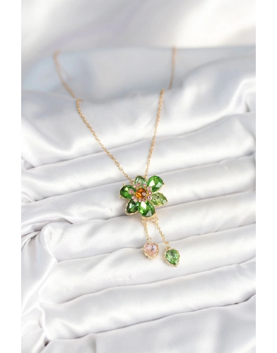 ® 316L Çelik Zincir Gold Renk Çiçek Model Sallantılı Kadın Kolye