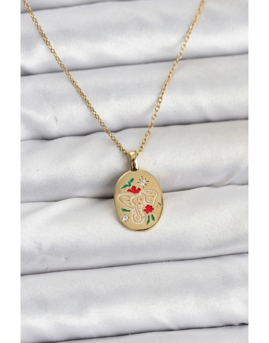 ® 316L Çelik Zincir Gold Renk Fil Figürlü Kadın Kolye