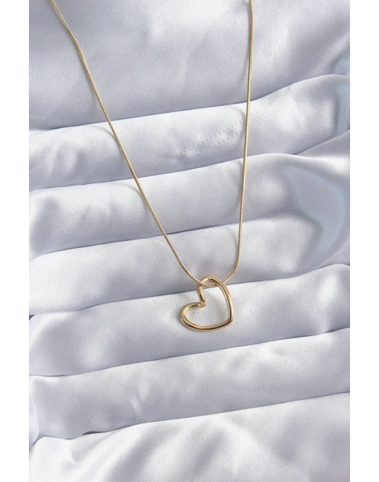 ® 316L Çelik Zincir Gold Renk Kalp Model Kadın Kolye