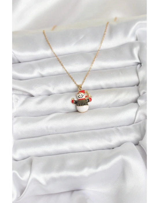 ® 316L Çelik Zincir Gold Renk Kardan Adam Figürlü Yılbaşı Temalı Kadın Kolye