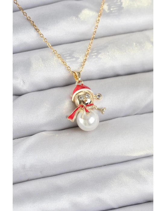 ® 316L Çelik Zincir Gold Renk Kardan Adam Model Yılbaşı Temalı Kadın Kolye