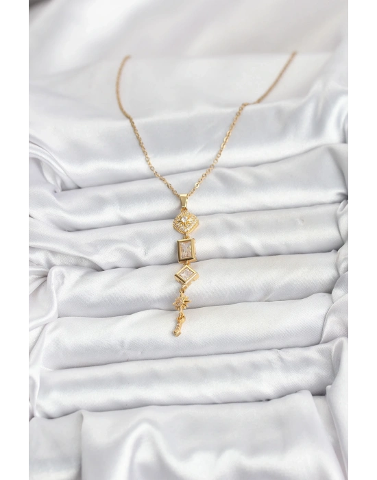 ® 316L Çelik Zincir Gold Renk Kutup Yıldızı Enerji Model Kadın Y Kolye