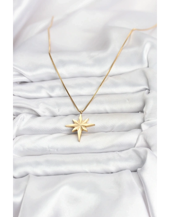 ® 316L Çelik Zincir Gold Renk Kutup Yıldızı Model 60 cm Zincir Kadın Kolye