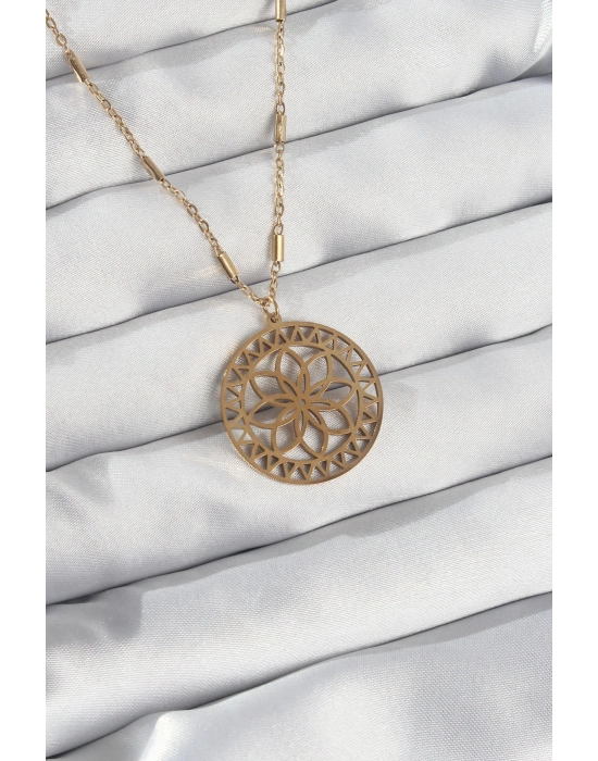 ® 316L Çelik Zincir Gold Renk Lotus Model Kolye