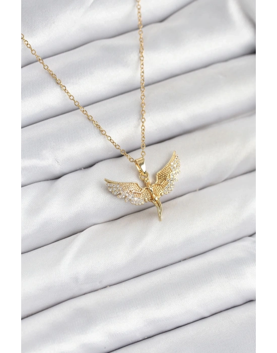 ® 316L Çelik Zincir Gold Renk Melek Model Kadın Kolye