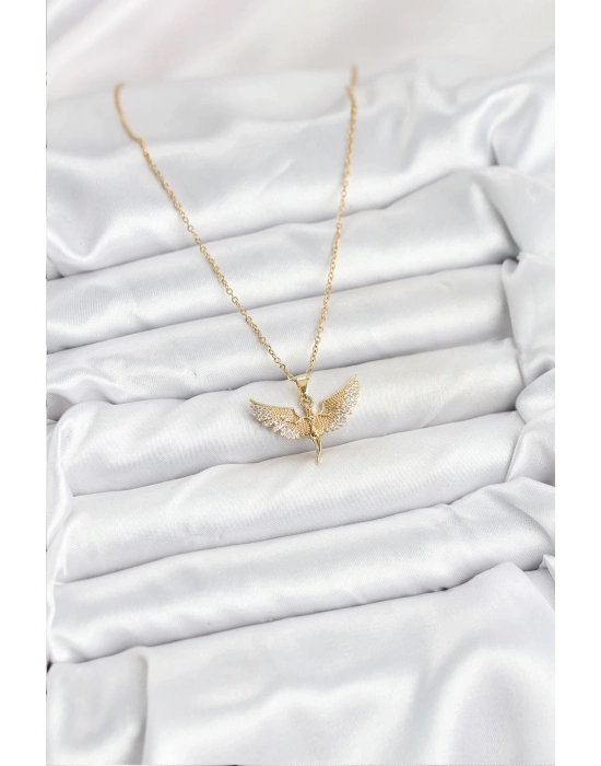 ® 316L Çelik Zincir Gold Renk Melek Model Kadın Kolye