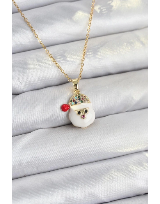 ® 316L Çelik Zincir Gold Renk Şapkalı Kardan Adam Kafası Model Yılbaşı Temalı Kadın Kolye