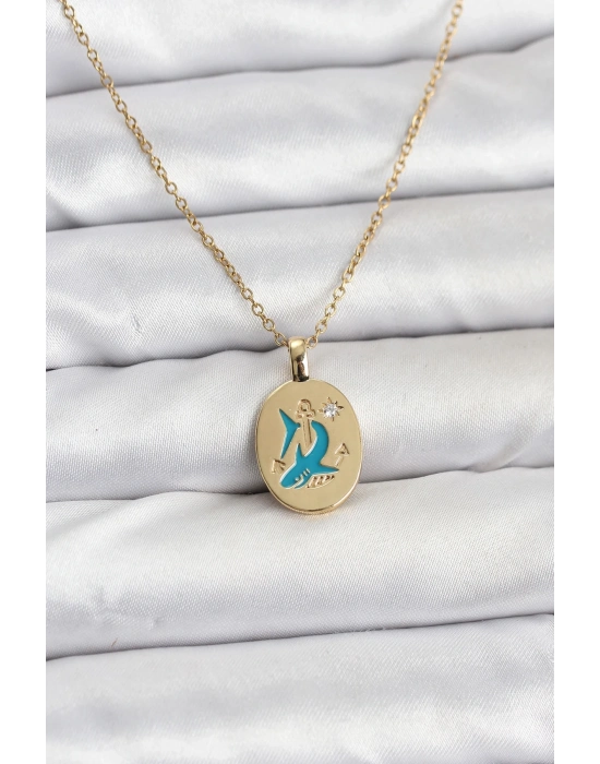 ® 316L Çelik Zincir Gold Renk Shark Figür Kadın Kolye