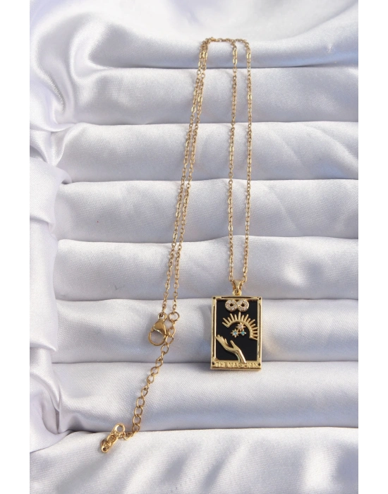 ® 316L Çelik Zincir Gold Renk Sonsuzluk Detay Zirkon Taşlı Tarot Kolye