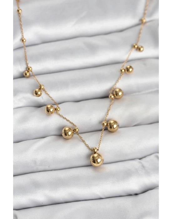 ® 316L Çelik Zincir Gold Renk Topçuklu Kolye